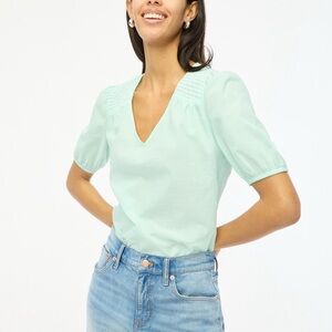 NWT J. Crew Factory Green White Striped Cotton V-Neck Top